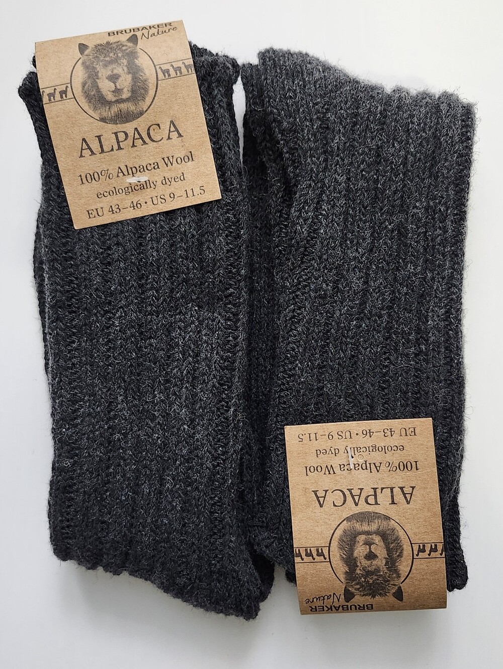 Brubaker Nature Alpaca 100% Wool Socks Size 9 - 11.5 2 Pairs NEW